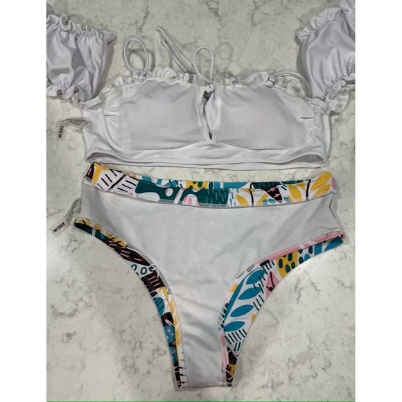 Shein Off The Shoulder Tropical Print Bikini Swims - Picture 4 of 6